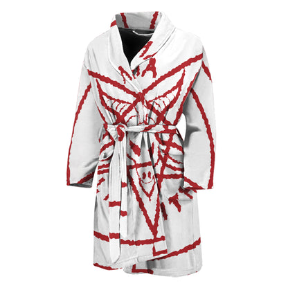 Red Satanic Pentagram Symbol Print Men's Bathrobe