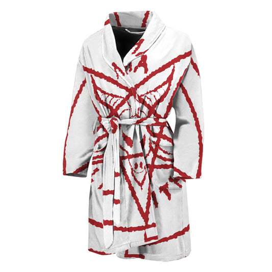Red Satanic Pentagram Symbol Print Men's Bathrobe