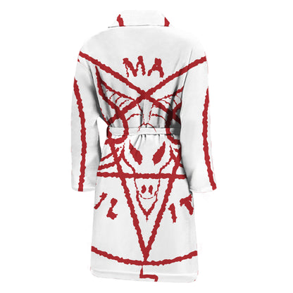 Red Satanic Pentagram Symbol Print Men's Bathrobe