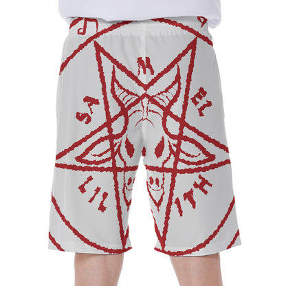 Red Satanic Pentagram Symbol Print Men's Beach Shorts