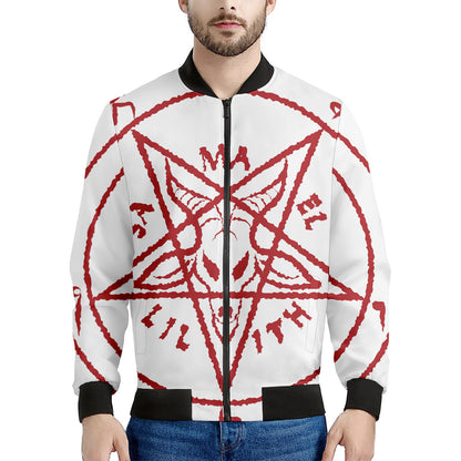 Red Satanic Pentagram Symbol Print Men's Bomber Jacket