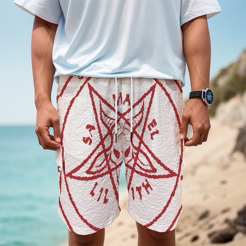 Red Satanic Pentagram Symbol Print Men's Cargo Shorts