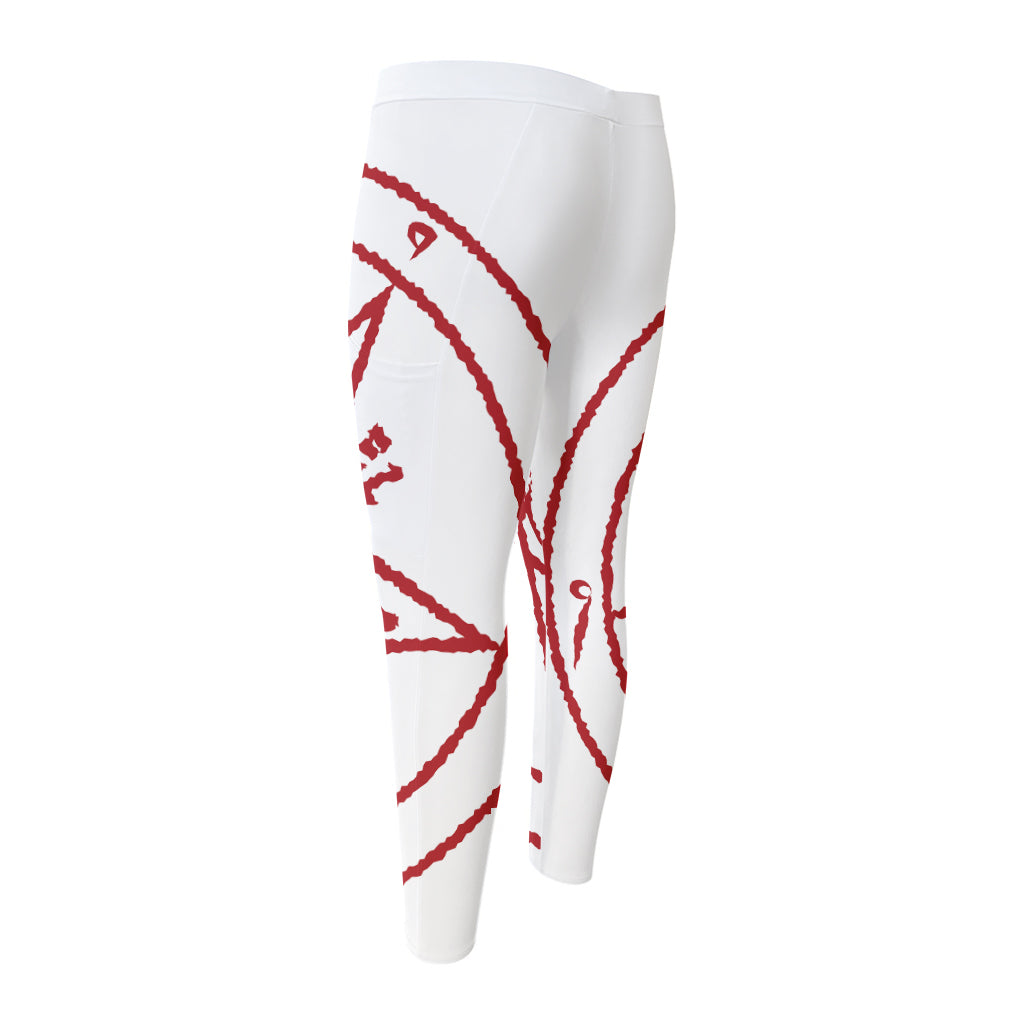 Red Satanic Pentagram Symbol Print Men's Compression Pants