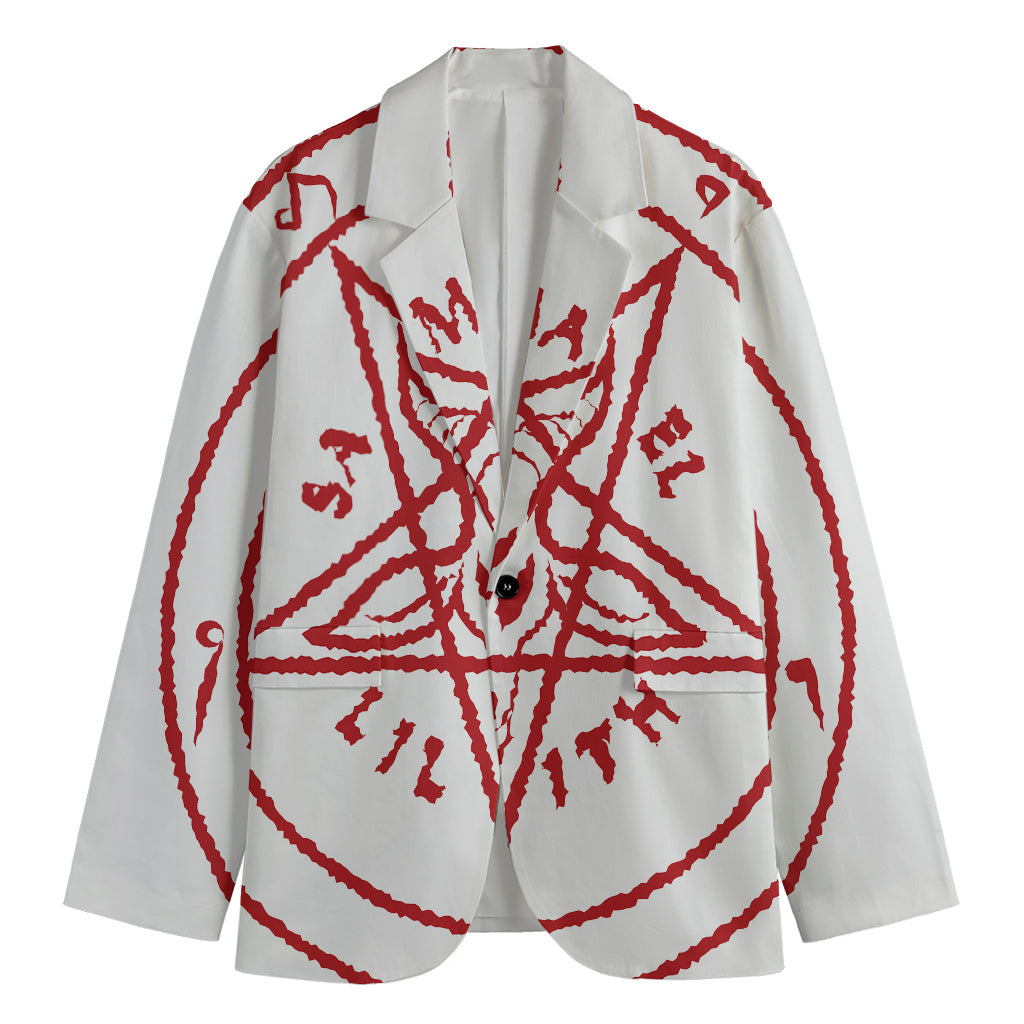 Red Satanic Pentagram Symbol Print Men's Cotton Blazer
