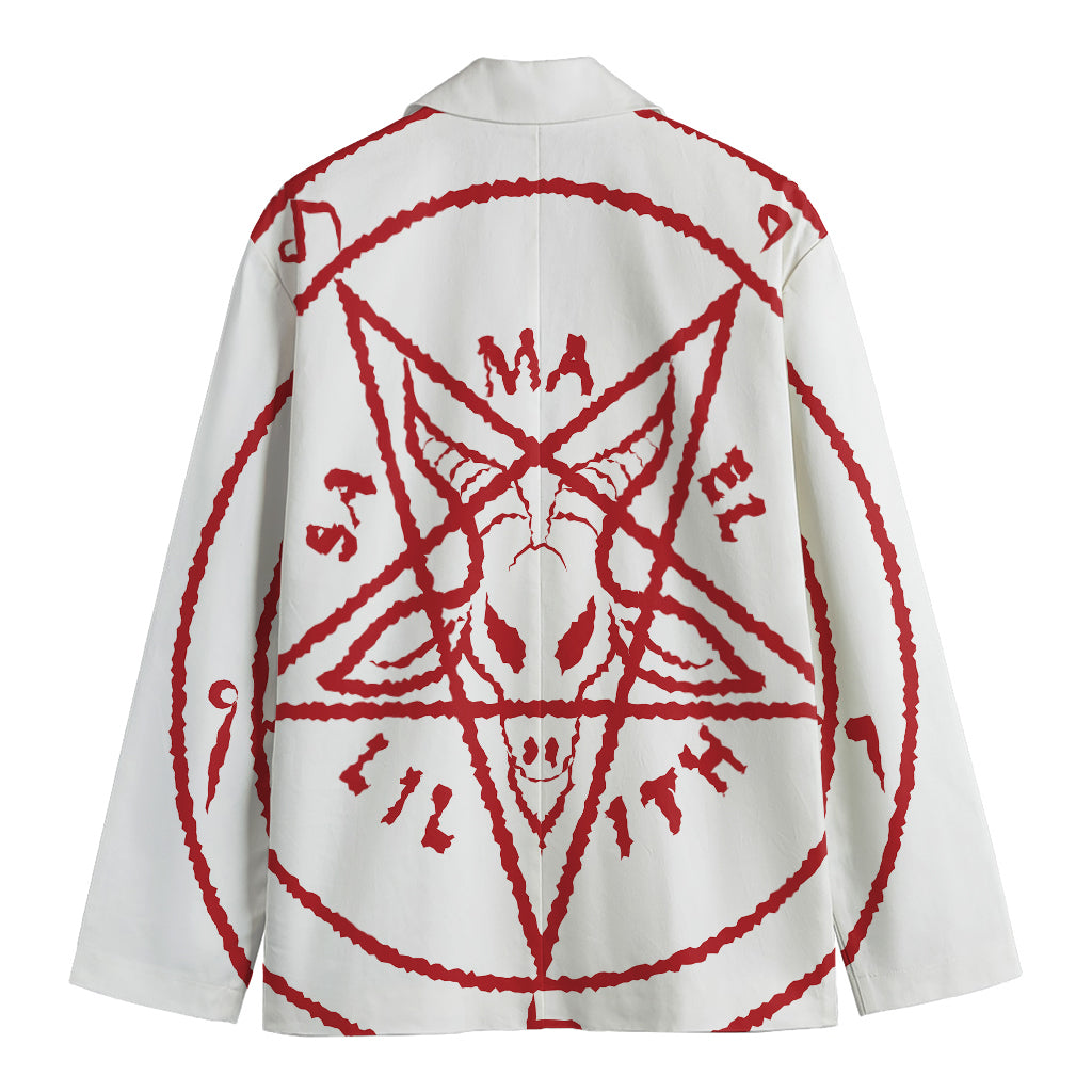 Red Satanic Pentagram Symbol Print Men's Cotton Blazer