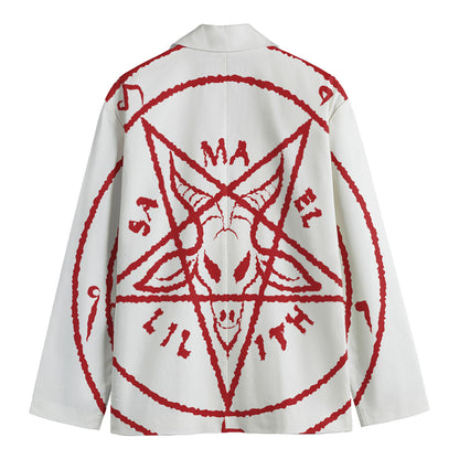 Red Satanic Pentagram Symbol Print Men's Cotton Blazer