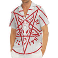 Red Satanic Pentagram Symbol Print Men's Deep V-Neck Shirt