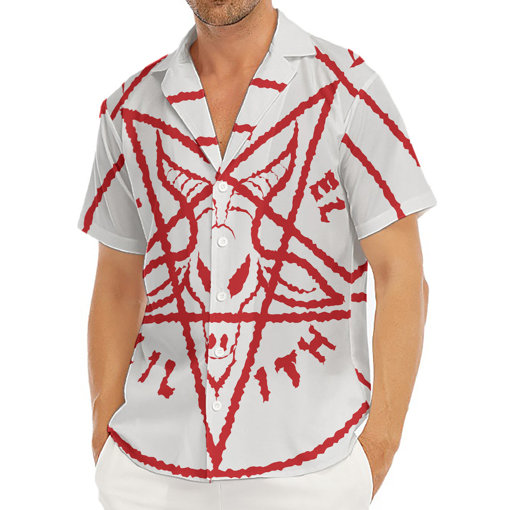 Red Satanic Pentagram Symbol Print Men's Deep V-Neck Shirt