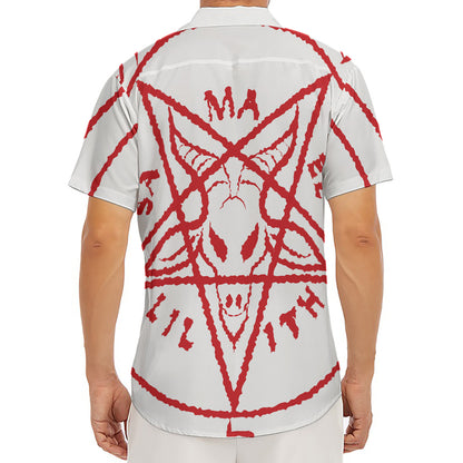 Red Satanic Pentagram Symbol Print Men's Deep V-Neck Shirt