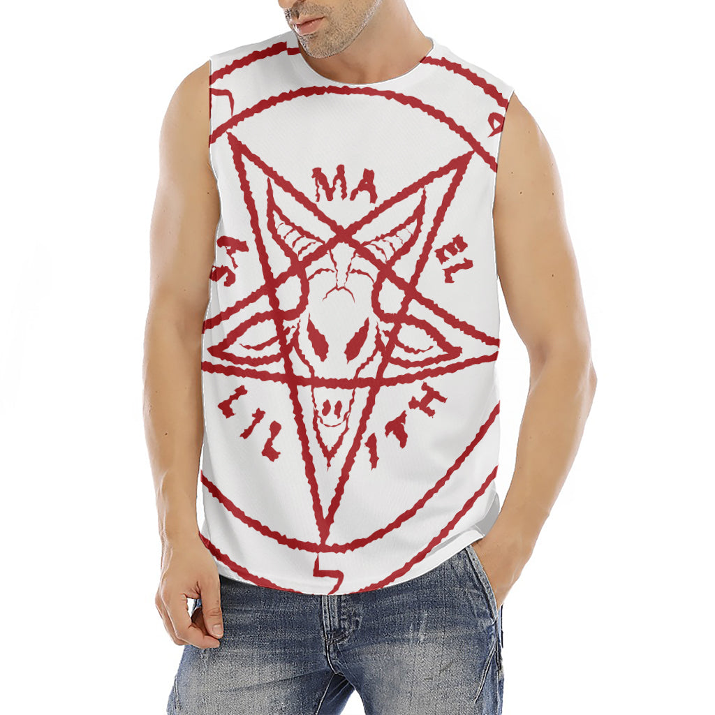 Red Satanic Pentagram Symbol Print Men's Fitness Tank Top