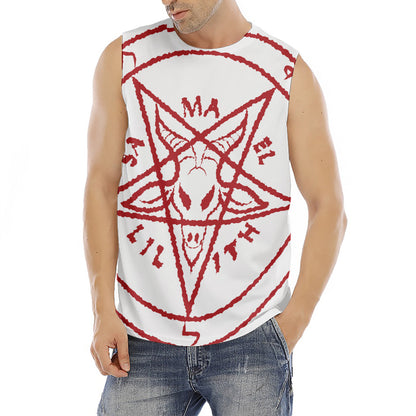 Red Satanic Pentagram Symbol Print Men's Fitness Tank Top