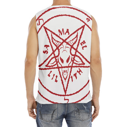 Red Satanic Pentagram Symbol Print Men's Fitness Tank Top