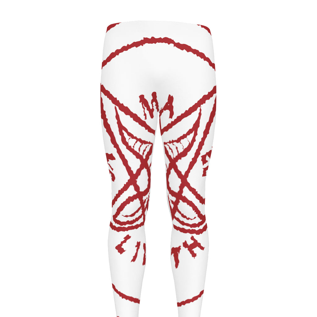 Red Satanic Pentagram Symbol Print Men's leggings