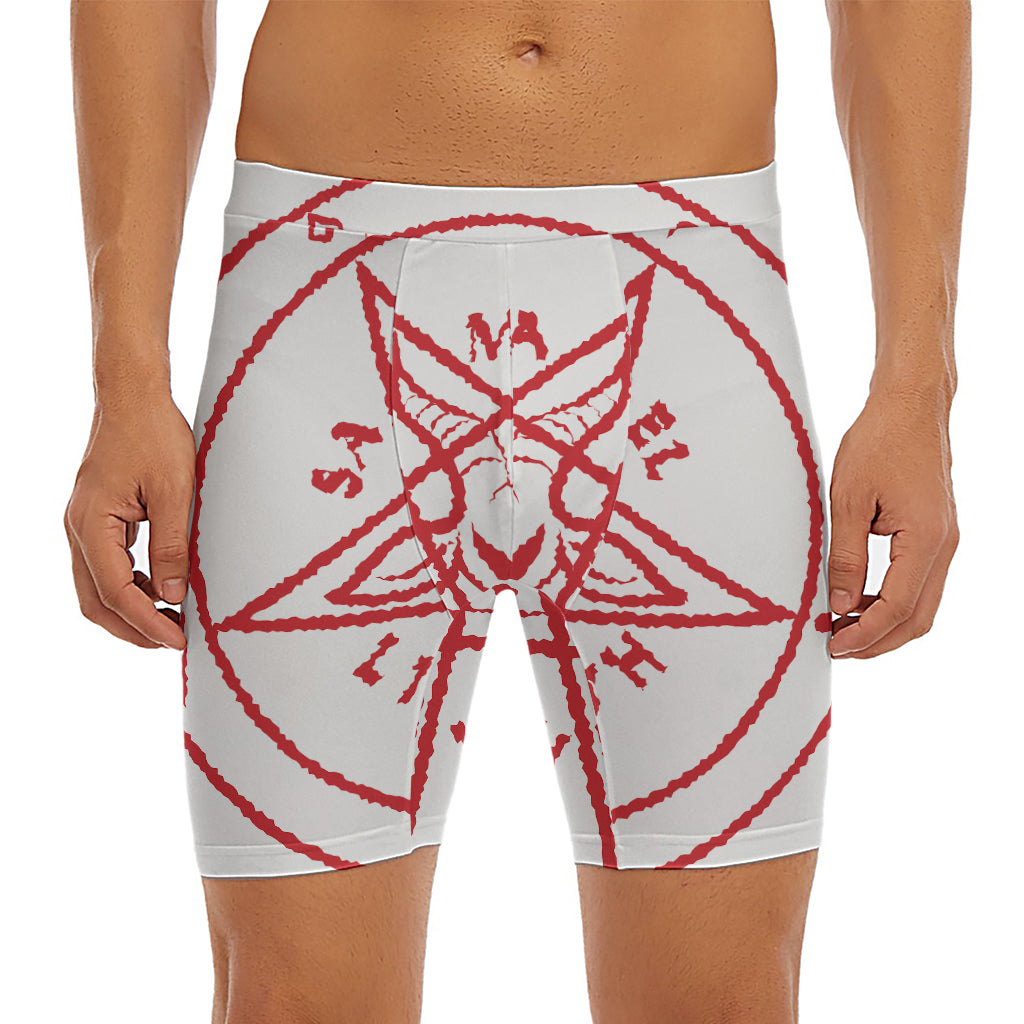 Red Satanic Pentagram Symbol Print Men's Long Boxer Briefs