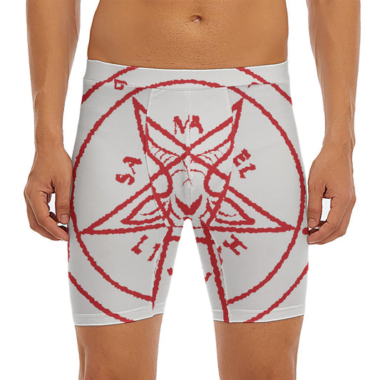 Red Satanic Pentagram Symbol Print Men's Long Boxer Briefs