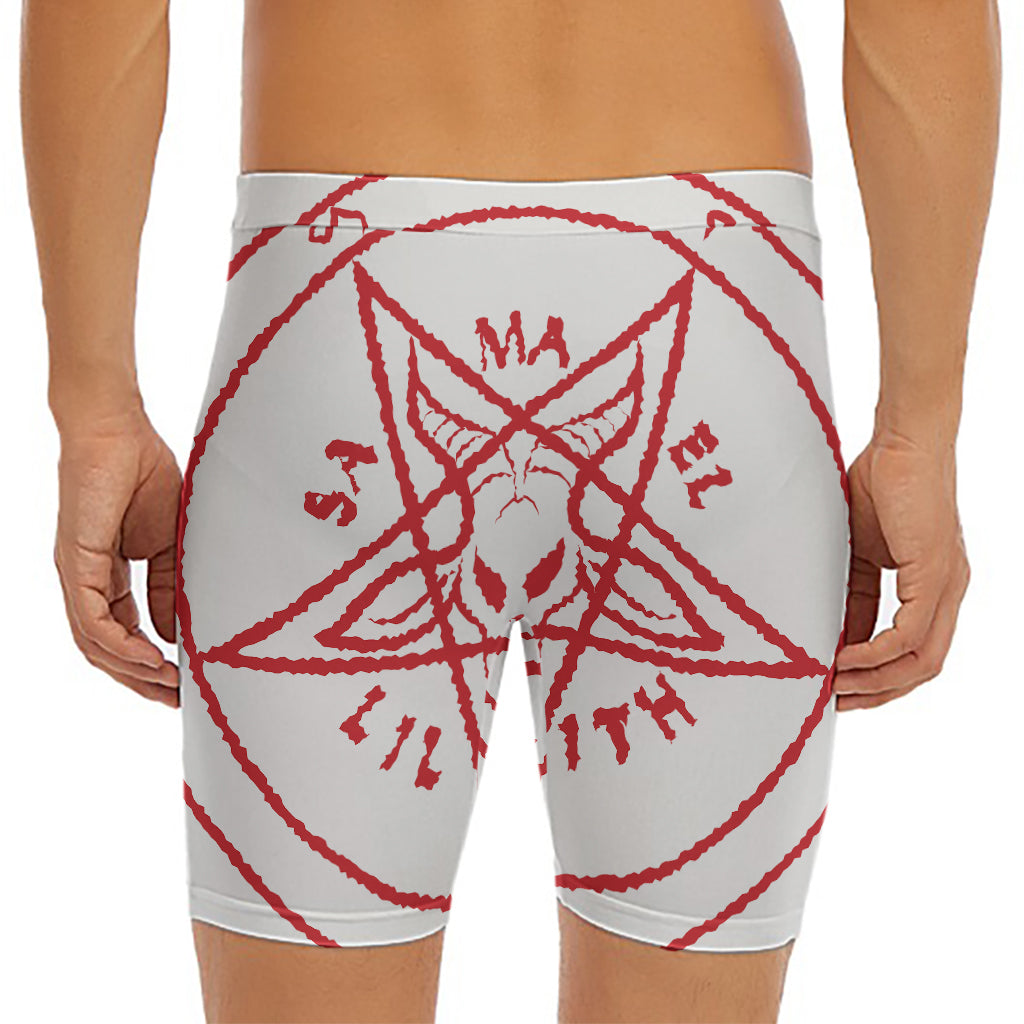 Red Satanic Pentagram Symbol Print Men's Long Boxer Briefs