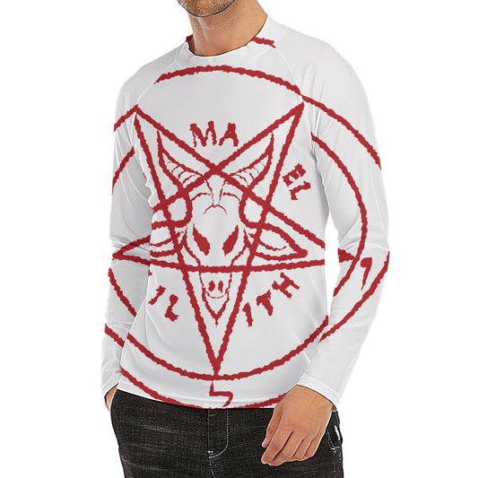 Red Satanic Pentagram Symbol Print Men's Long Sleeve Rash Guard
