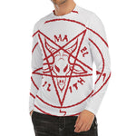 Red Satanic Pentagram Symbol Print Men's Long Sleeve Rash Guard
