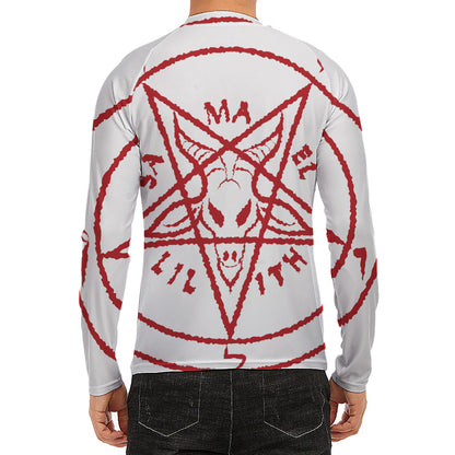 Red Satanic Pentagram Symbol Print Men's Long Sleeve Rash Guard