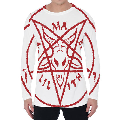 Red Satanic Pentagram Symbol Print Men's Long Sleeve T-Shirt