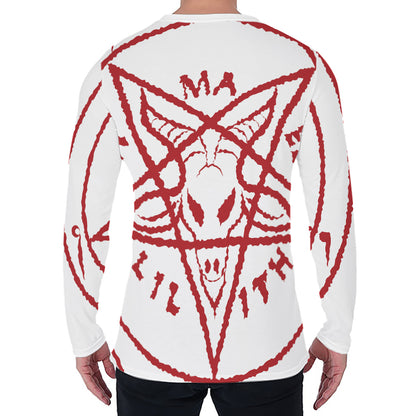 Red Satanic Pentagram Symbol Print Men's Long Sleeve T-Shirt