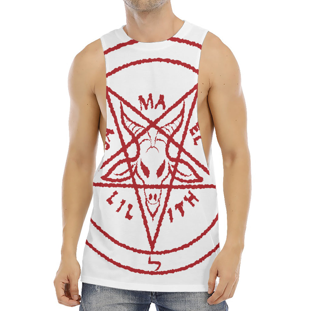 Red Satanic Pentagram Symbol Print Men's Muscle Tank Top