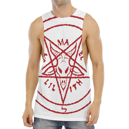 Red Satanic Pentagram Symbol Print Men's Muscle Tank Top