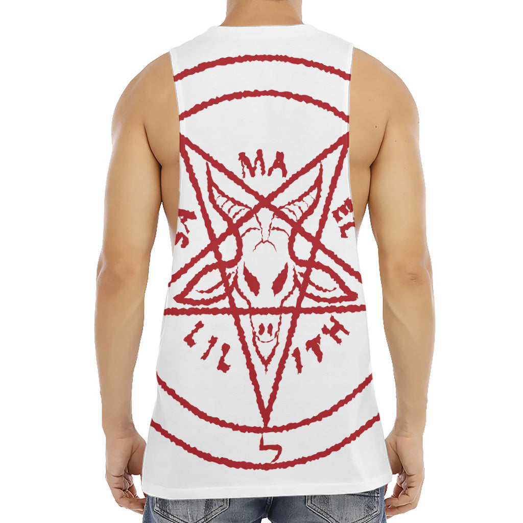 Red Satanic Pentagram Symbol Print Men's Muscle Tank Top