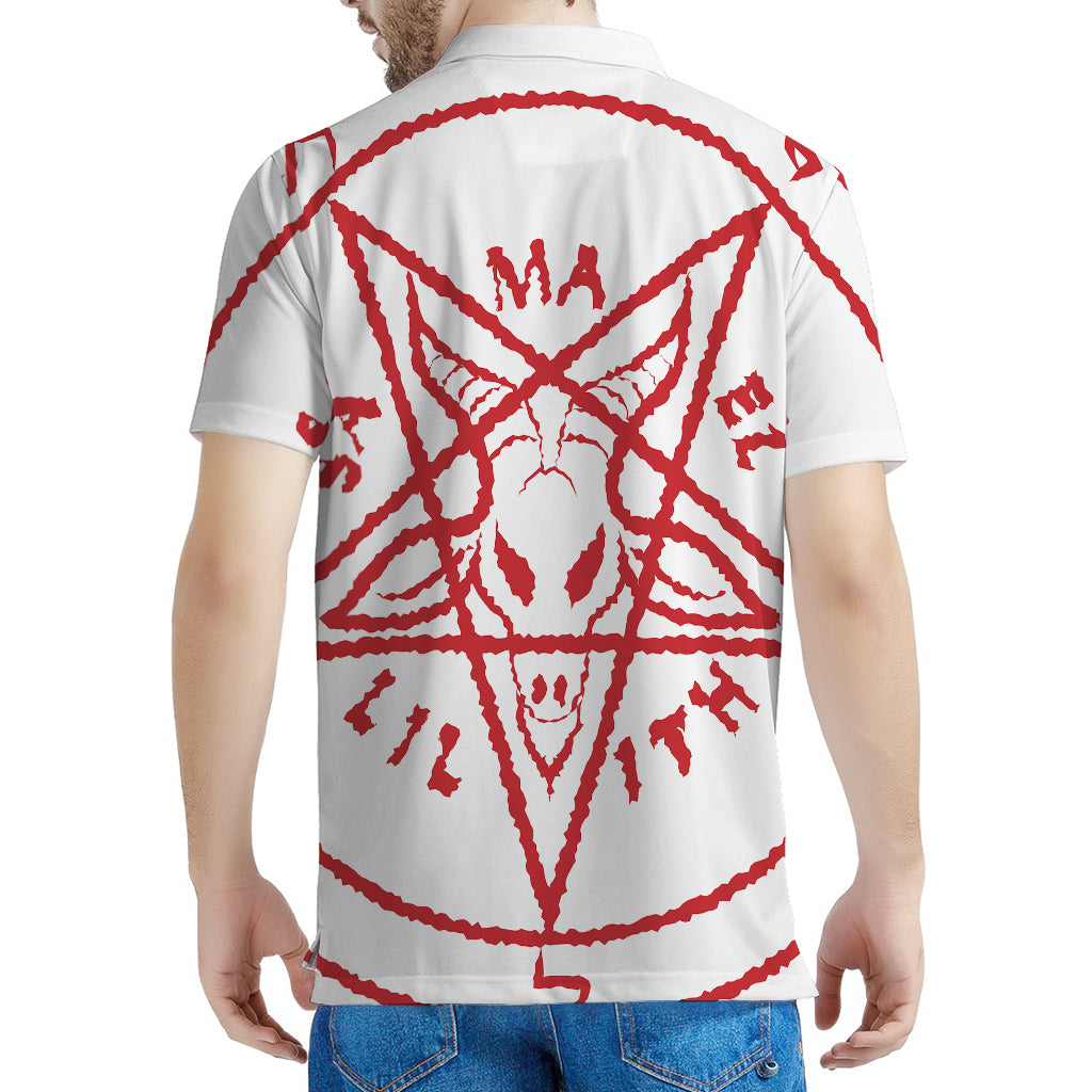 Red Satanic Pentagram Symbol Print Men's Polo Shirt
