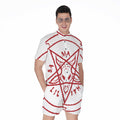 Red Satanic Pentagram Symbol Print Men's Romper