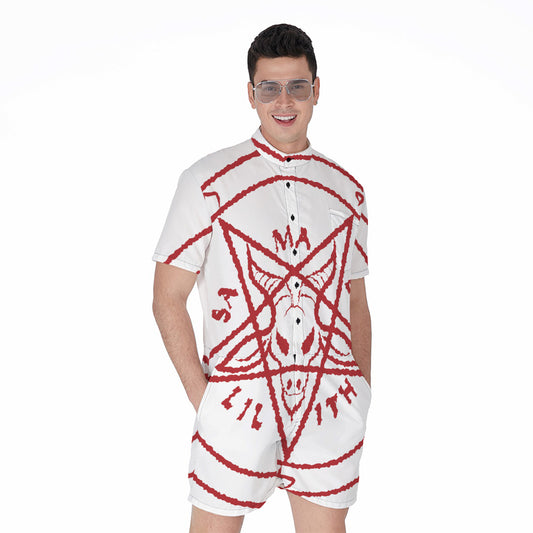Red Satanic Pentagram Symbol Print Men's Rompers