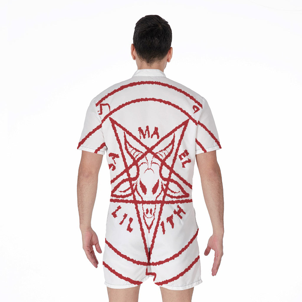 Red Satanic Pentagram Symbol Print Men's Rompers