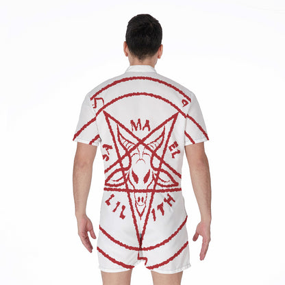 Red Satanic Pentagram Symbol Print Men's Rompers