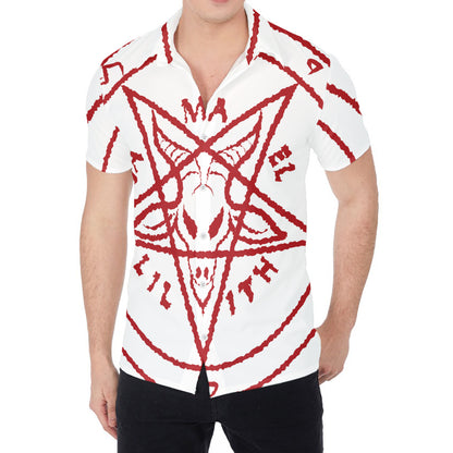 Red Satanic Pentagram Symbol Print Men's Shirt
