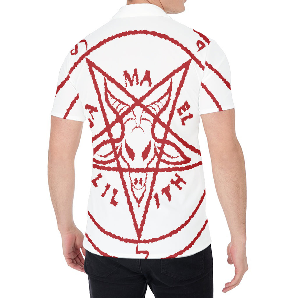 Red Satanic Pentagram Symbol Print Men's Shirt
