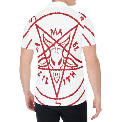 Red Satanic Pentagram Symbol Print Men's Shirt