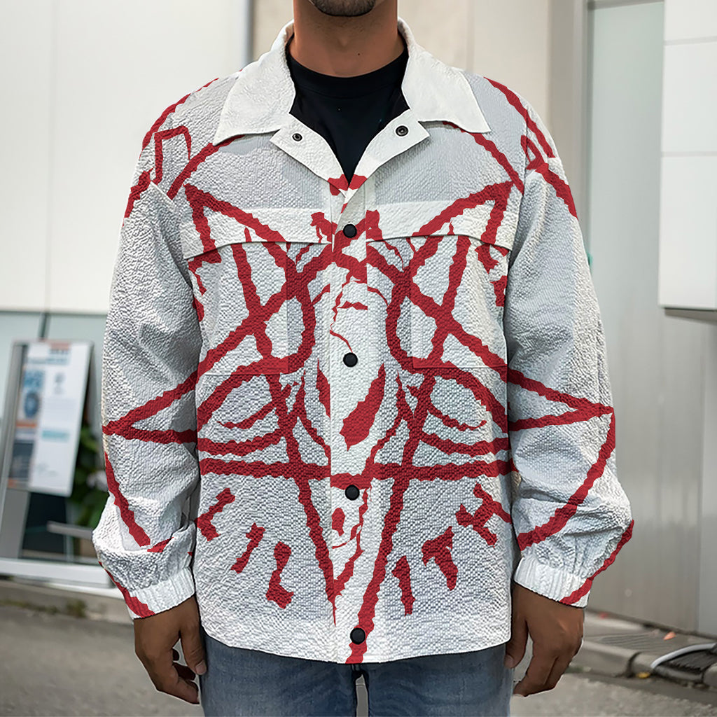 Red Satanic Pentagram Symbol Print Men's Shirt Jacket