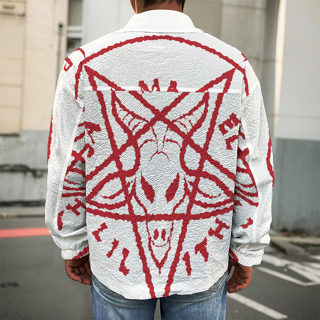 Red Satanic Pentagram Symbol Print Men's Shirt Jacket