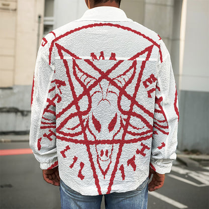 Red Satanic Pentagram Symbol Print Men's Shirt Jacket