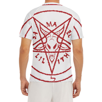 Red Satanic Pentagram Symbol Print Men's Short Sleeve Rash Guard