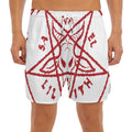 Red Satanic Pentagram Symbol Print Men's Split Running Shorts