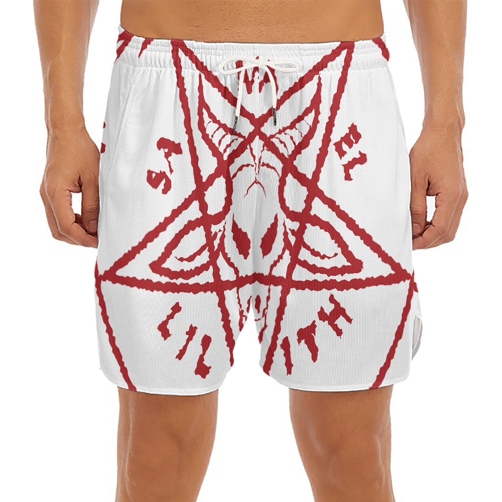 Red Satanic Pentagram Symbol Print Men's Split Running Shorts