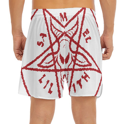 Red Satanic Pentagram Symbol Print Men's Split Running Shorts