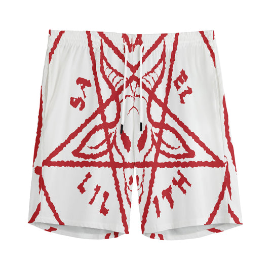 Red Satanic Pentagram Symbol Print Men's Sports Shorts