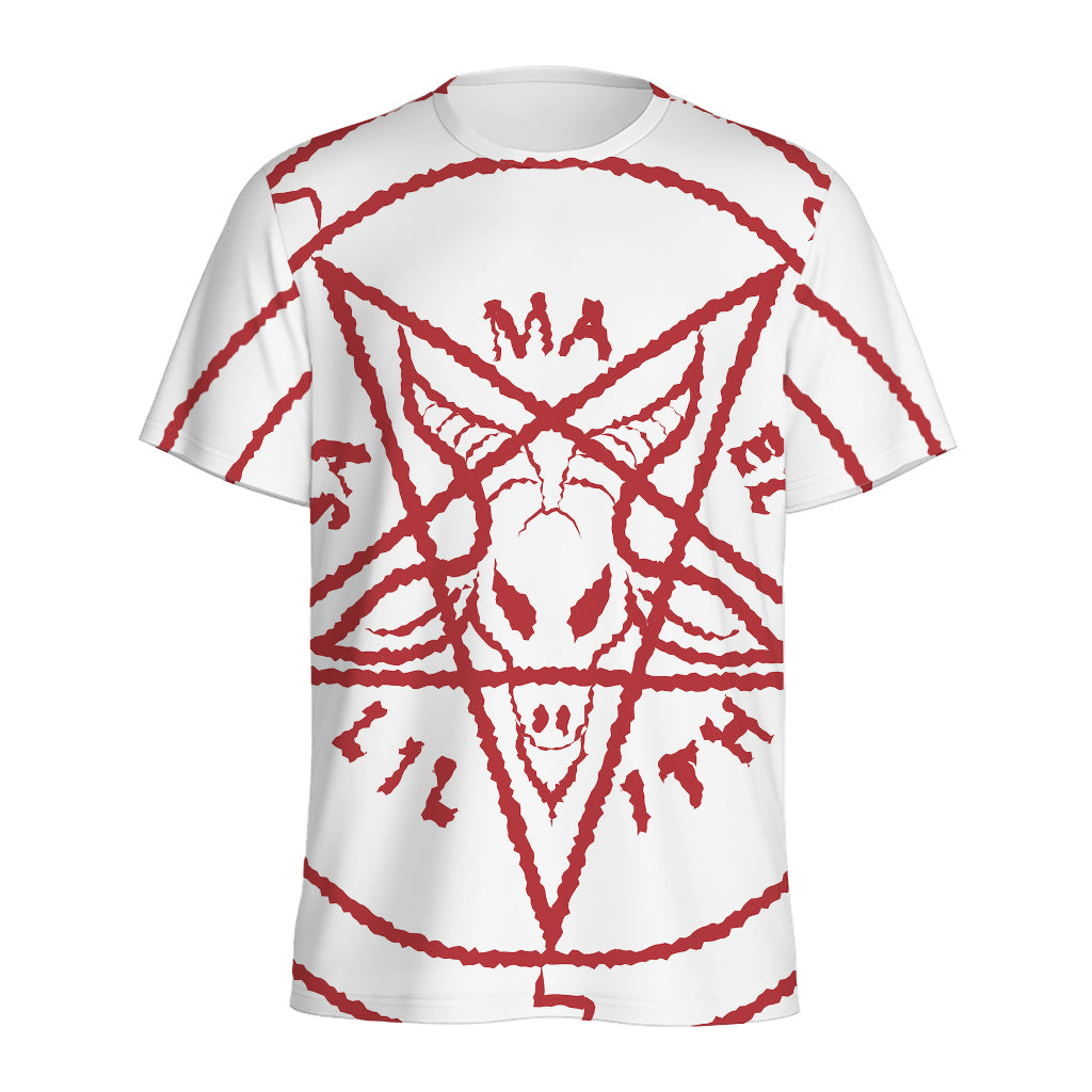 Red Satanic Pentagram Symbol Print Men's Sports T-Shirt