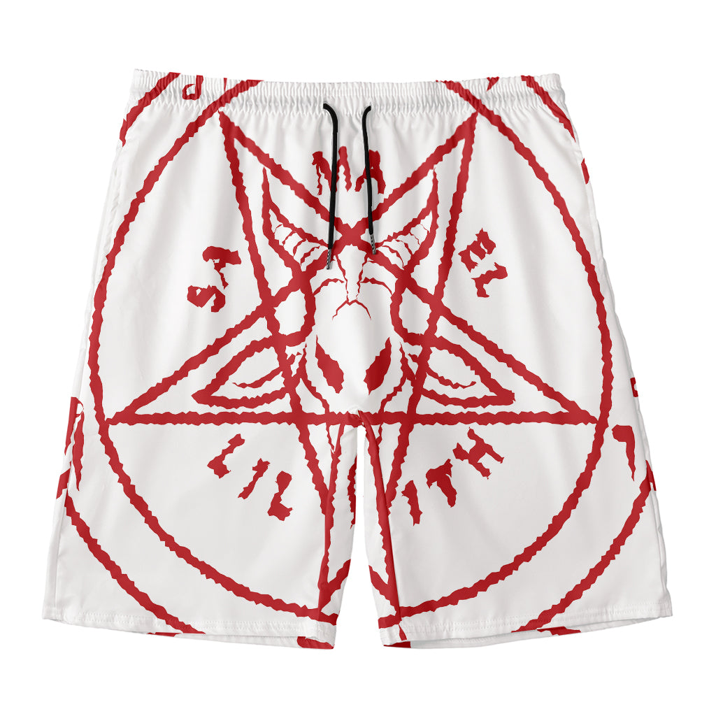 Red Satanic Pentagram Symbol Print Men's Swim Trunks