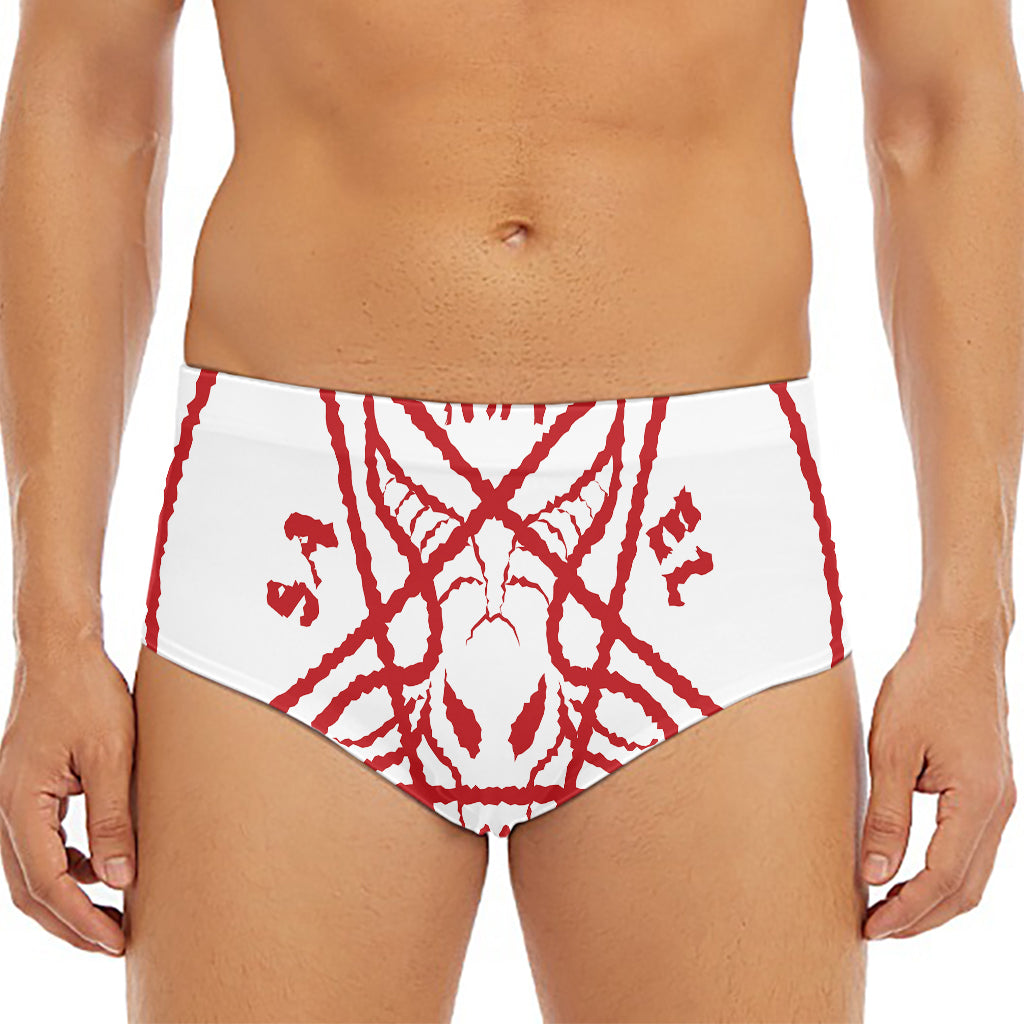Red Satanic Pentagram Symbol Print Men's Triangle Swim Briefs