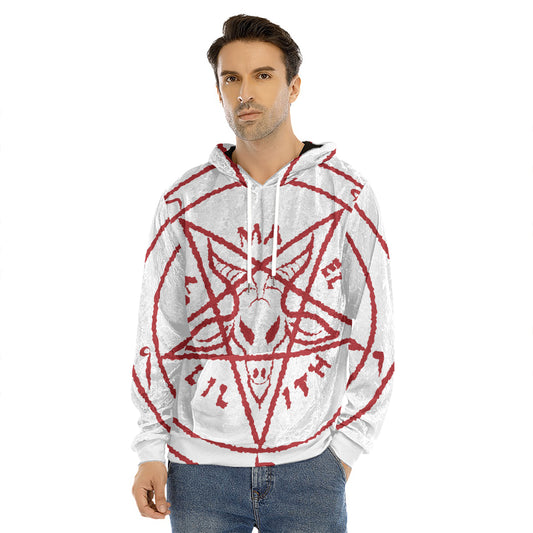 Red Satanic Pentagram Symbol Print Men's Velvet Pullover Hoodie