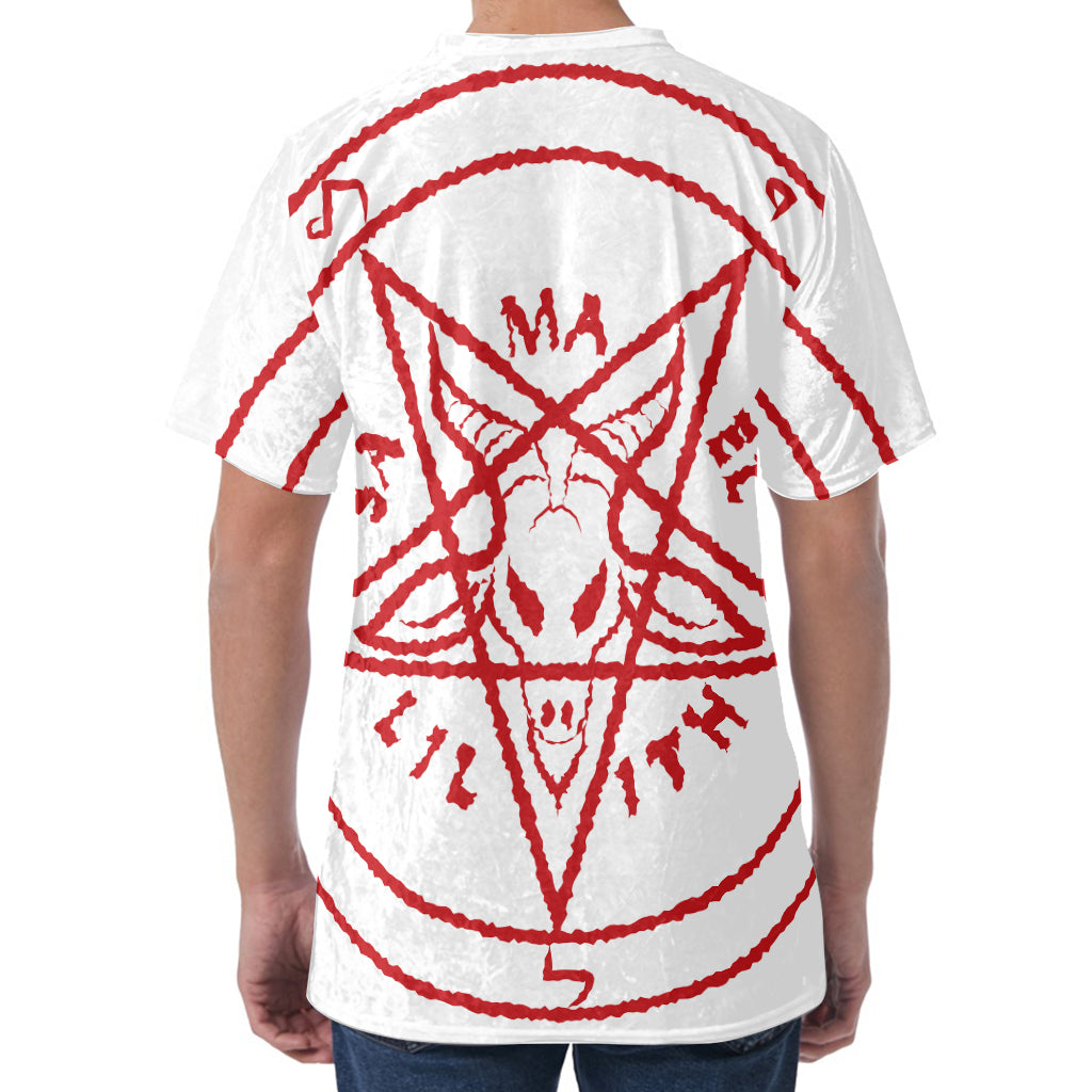 Red Satanic Pentagram Symbol Print Men's Velvet T-Shirt