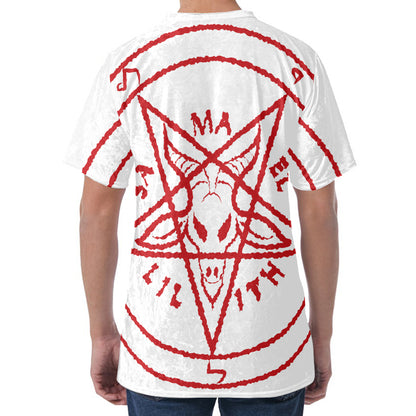 Red Satanic Pentagram Symbol Print Men's Velvet T-Shirt